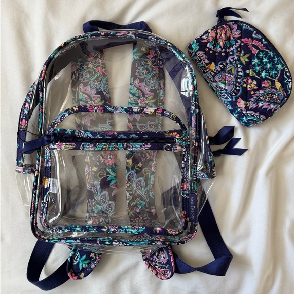 Vera Bradley Handbags - Vera Bradley Clear Backpack with Purple Paisley Trim and Matching Pouch